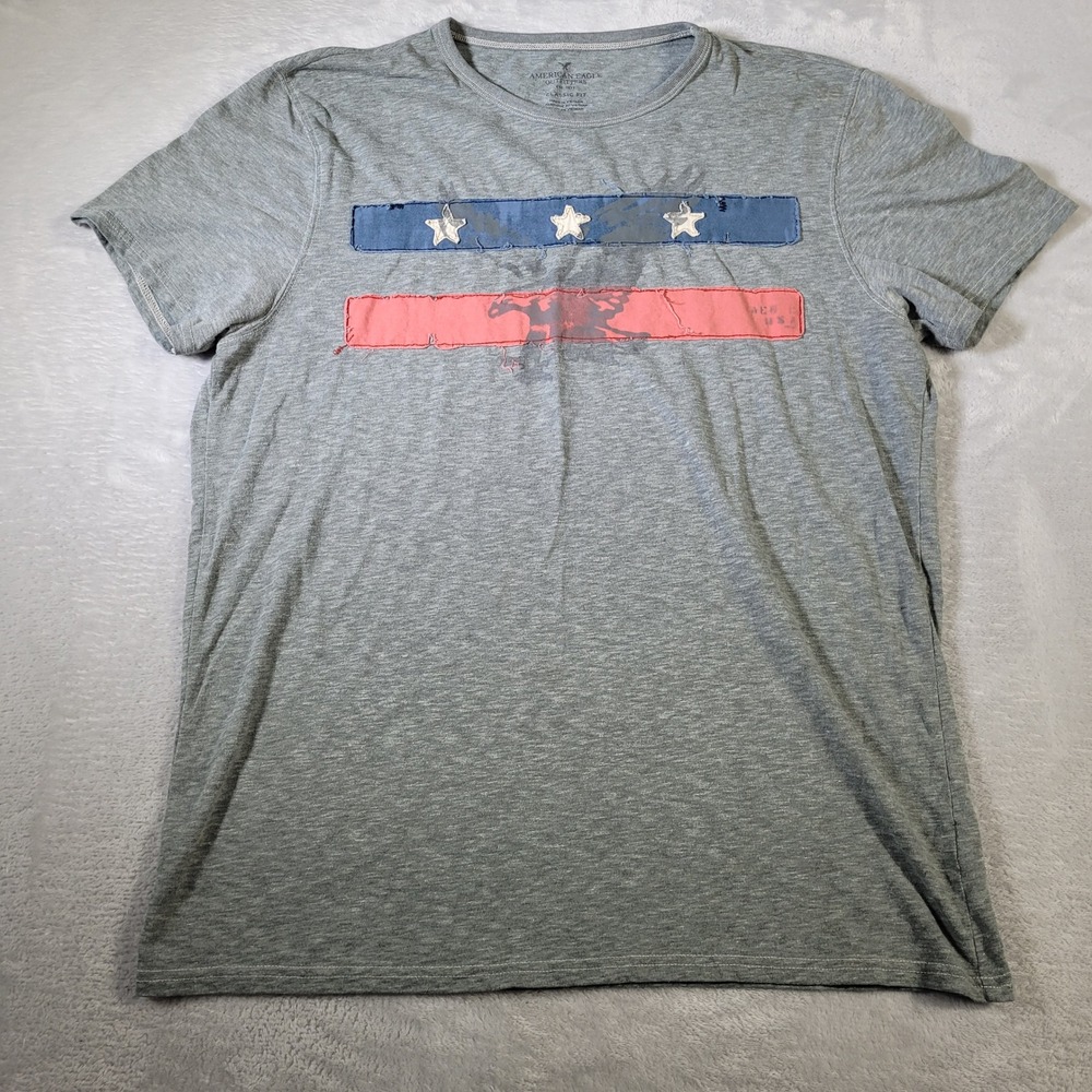 American Eagle T-Shirt Mens XL Gray Patriotic Distressed Stars Eagle Graphic